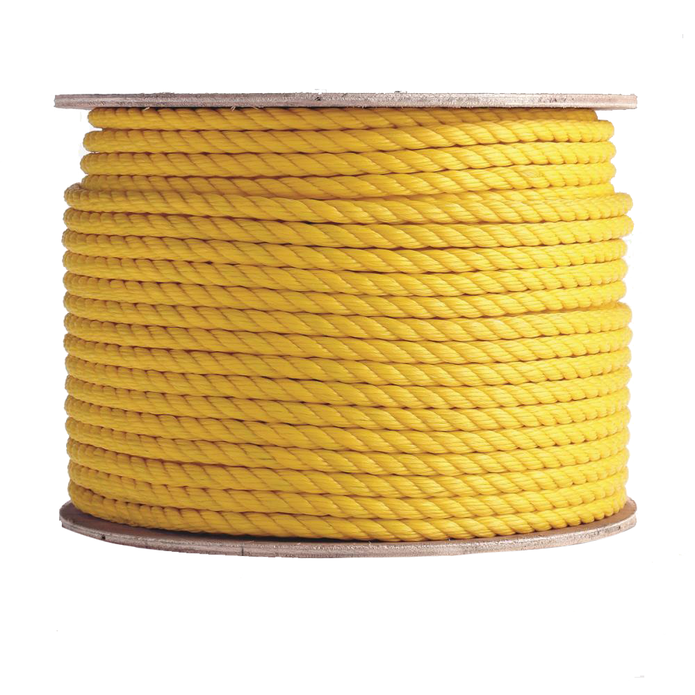 Three Strand Twisted Yellow Polypropylene Rope, Diameter 1/4 in.